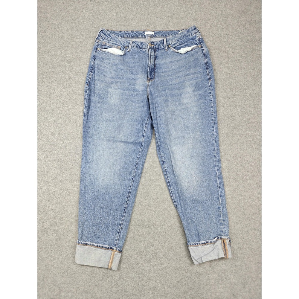 Good American Weekender Cuffed Jeans Juniors 15‎ Blue Light Wash High Rise Denim